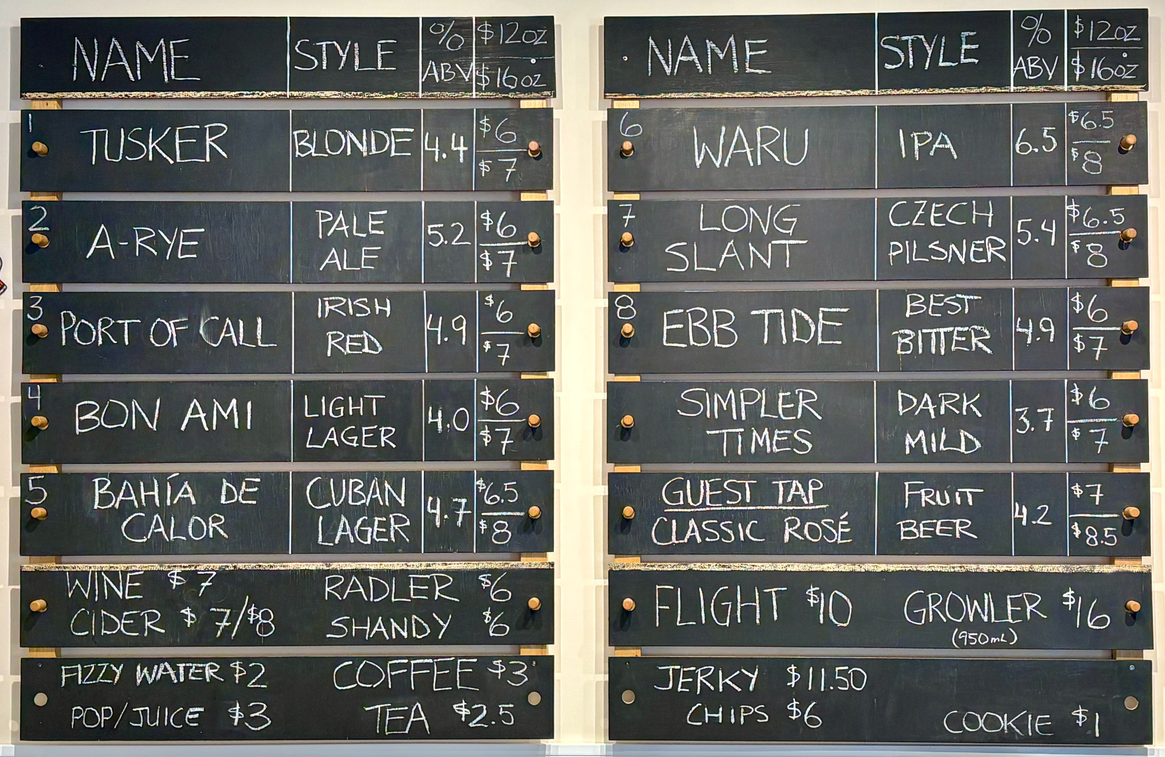 Heron Bay Brewing menu board