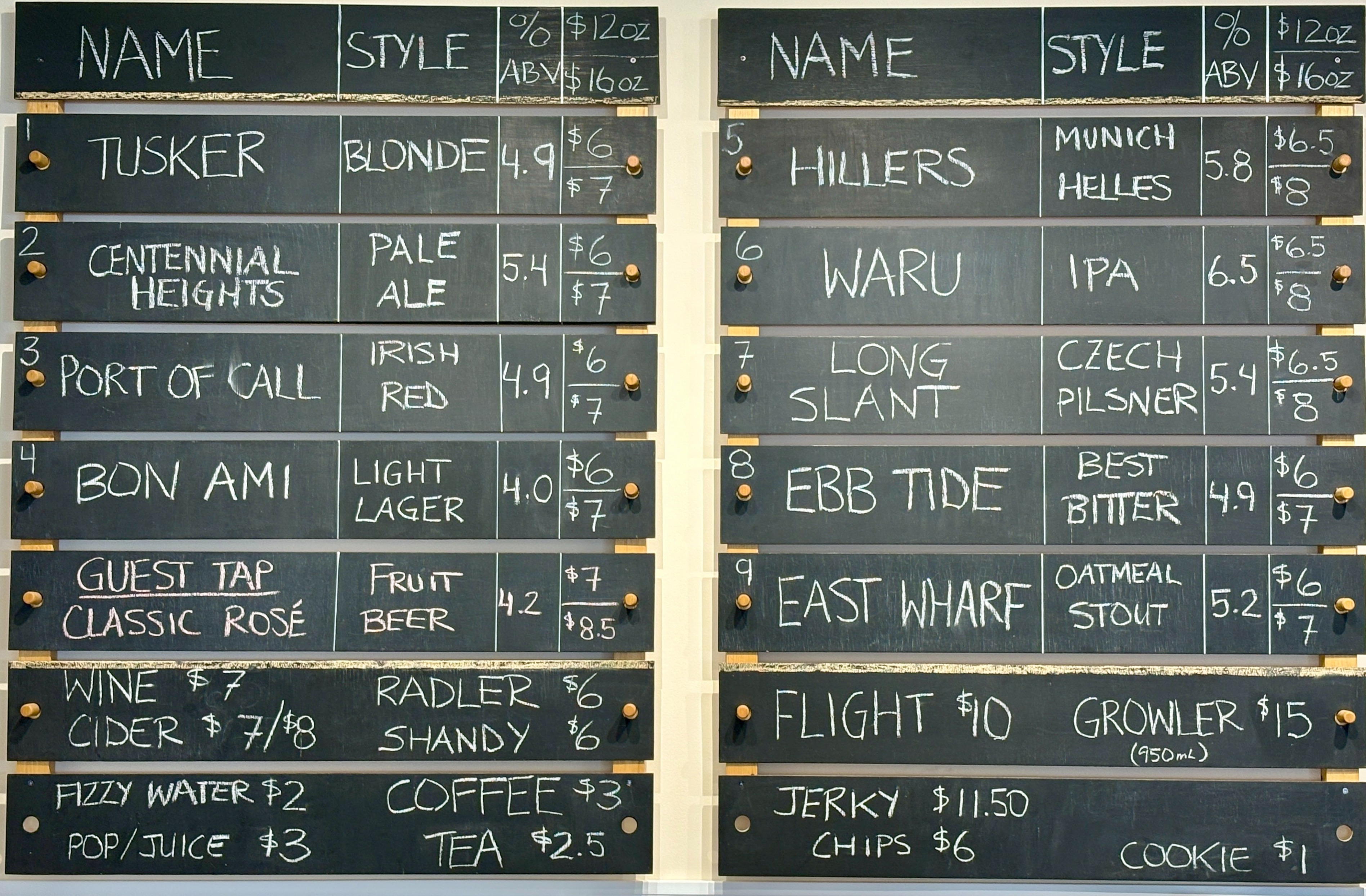 Heron Bay Brewing menu board